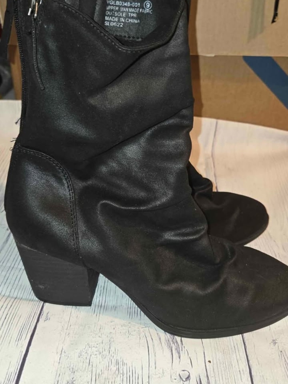 Women's Black Mid-Calf Block Heel Boots - Very G size 9